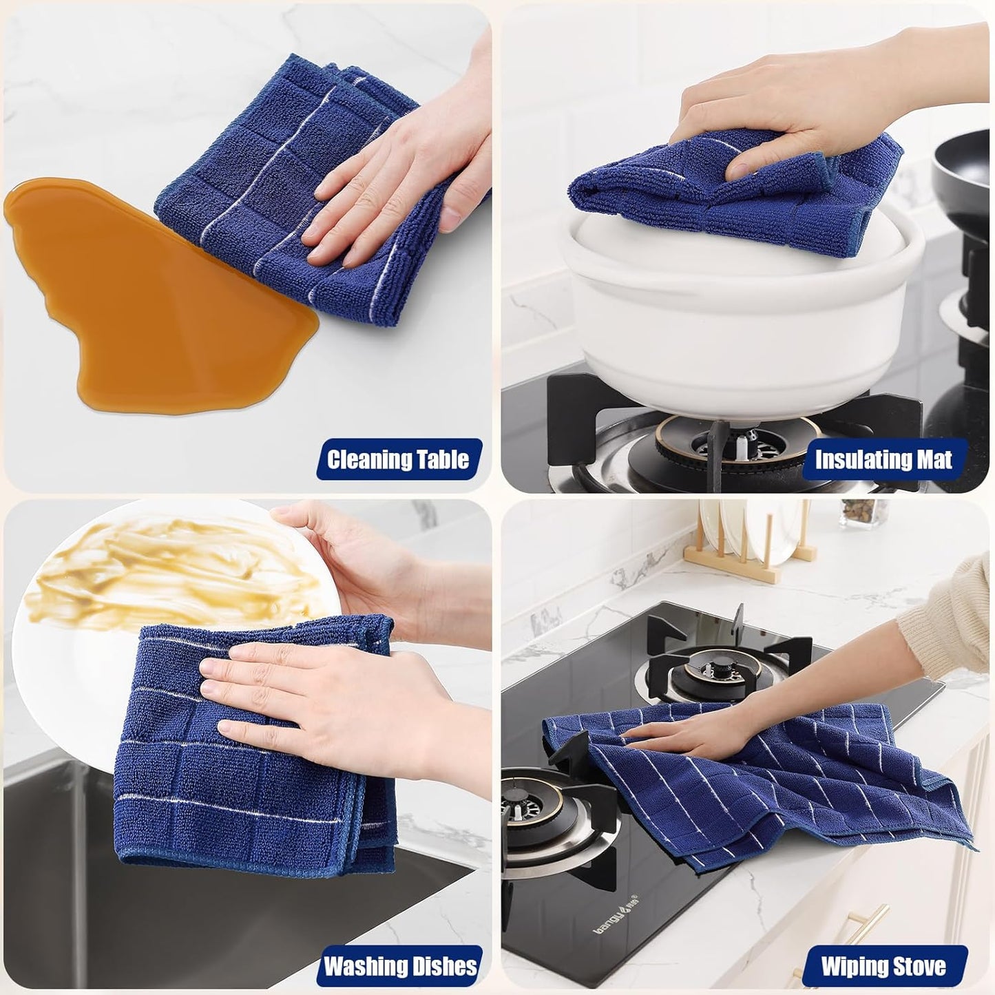 Homaxy Microfiber Kitchen Towels and Dishcloths Set, 16 Pack Soft and Absorbent Dish Hand Towels Bulk, 28 x 16 Inch & 12 x 12 Inch Quick Drying Rags for Washing Dishes, Grey