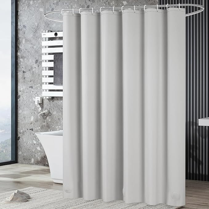 UFRIDAY Grey Shower Curtain Liner Premium PEVA 72 x72 inch,Heavy Duty Shower Curtain with 3 Weighted Magnets, Plastic Waterproof Grey Shower Curtains for Bathroom with 12 Hooks