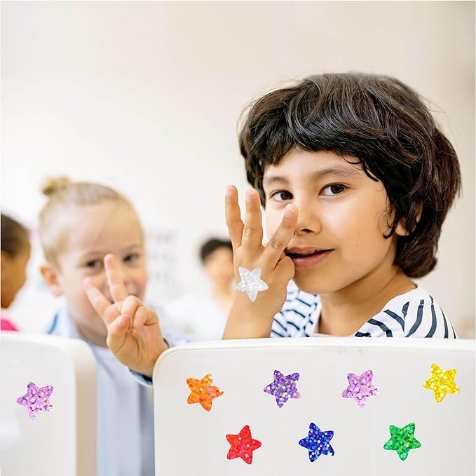 500 PCS Glitter Star Stickers, 8 Colors Metallic Glitter Stickers Self Adhesive Waterproof Reflective Star Sticker Decorative Labels for Reward Chart, Craft, Classroom Supplies, Kids, School (1” Each)