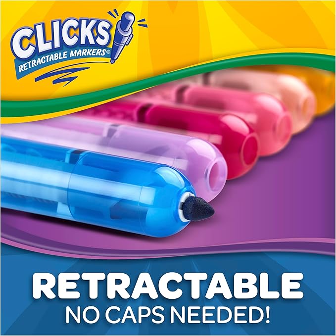Crayola Clicks Retractable Markers - Bold (10ct), Essential Easter Basket Stuffers, Spring Craft Supplies, Gifts for Kids & Toddlers, No Dry Washable Markers for Kids