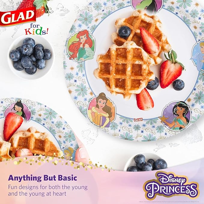 Glad for Kids Disney Princess Disposable Paper Plates, Floral Frames - Heavy Duty, Soak Proof, Microwavable, Kid-Friendly Snack Plates for Everyday Use, 10 Inch, 30 Count - 10 Pack