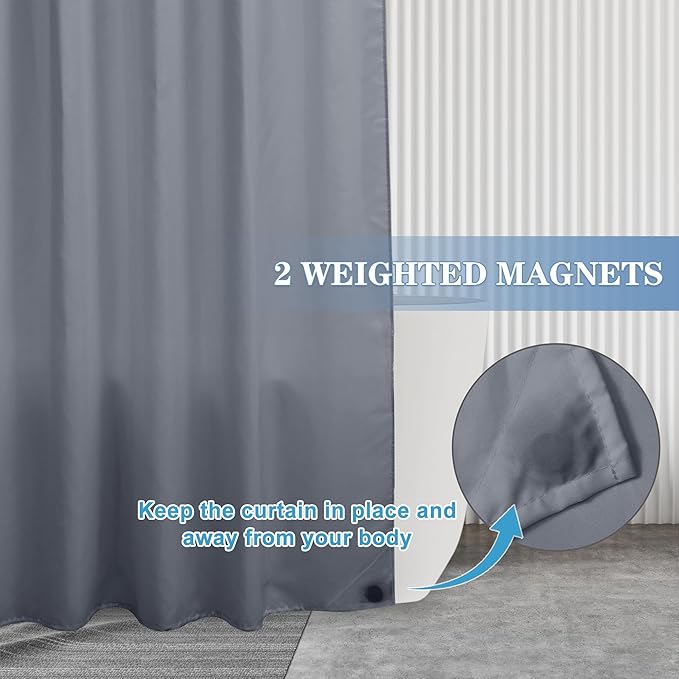 Nasitos Fabric Shower Curtain Liners 2 Pack - W72 x H72 - Water Resistant & Non Toxic Cloth Shower Liner for Bathroom, Hotel Quality, Machine Washable, Standard Size (Grey, 4 Magnets Included)