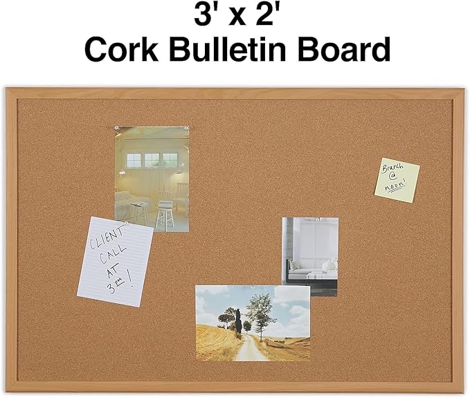 Staples Standard Durable Cork Bulletin Board, Oak Frame, 3-ft W x 2-ft H, 2/Pack