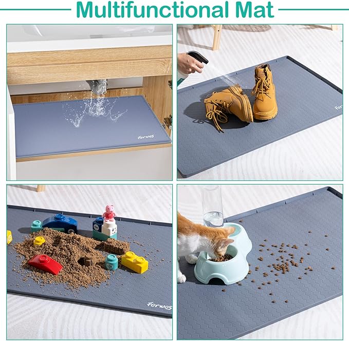 Waterproof Under Sink Mat 34" x 22", Silicone Cabinet Liner, Rubber Protector for Kitchen and Bathroom, Keeps Cabinets Clean, Dry, and Organized (Grey)
