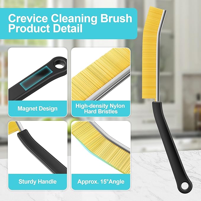 JOYMOOP 4 Pack Crevice Cleaning Brush, Hard Bristle Grout Brush, House Cleaning Supplies, Magnetic Gap Cleaning Brush for Kitchen, Bathroom, Window, Toilet, Multifunctional Cleaning Tools-4 Colors