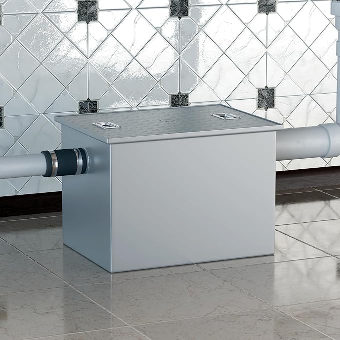 8 LB Commercial Grease Interceptor 4 GPM, Grease Trap with 2" Non-Threaded Connections, perfect ofr Kitchen, Restaurant, Hotel, Bar, Cafe, School