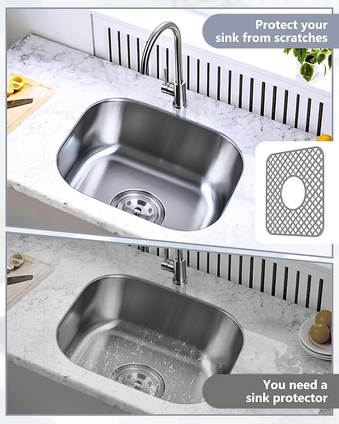 2 Pack Silicone Sink Protector for Kitchen Sink, Lozenge Pattern 13 x 11 inches Sink Grid Mat Silicone Protectors, Center Drain, Gray