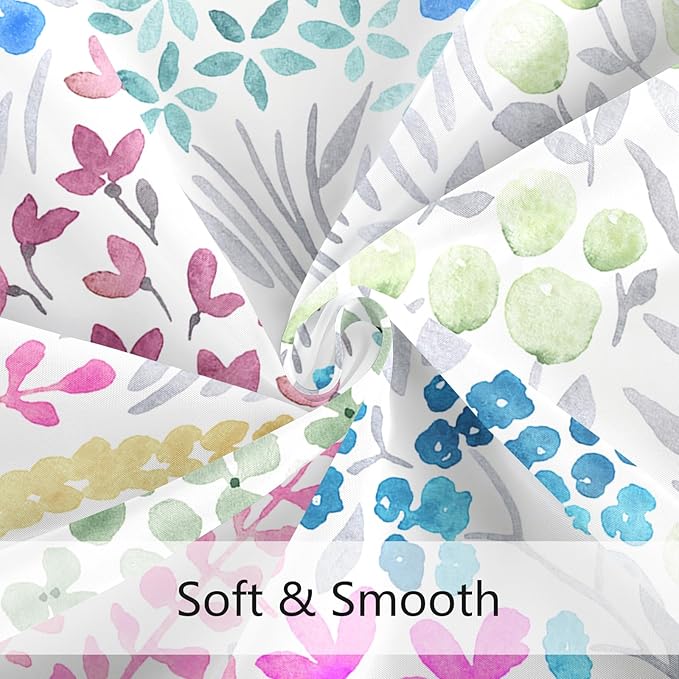 Small Stall Shower Curtain 36 x 72 Inch, Half Narrow Cute Floral Shower Curtain for Bathroom, Blue Pink Yellow Wildflower Boho Cottagecore Fabric Shower Curtain Set with Hooks