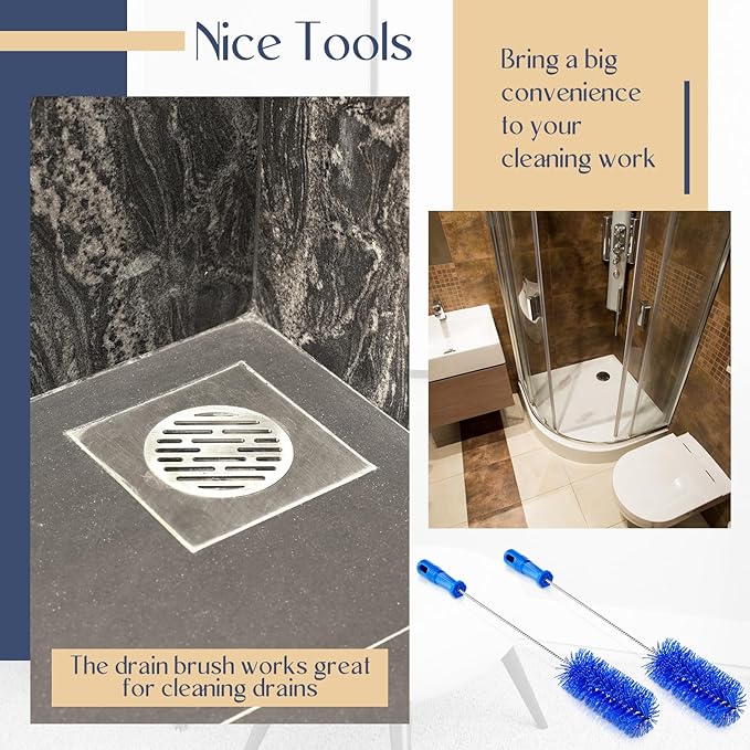 Baderke 2 Pieces Drain Brush Pipe Cleaning Blue Tube Brushes 19.7 Inch Plastic Shower Pipe Flexible Cleaning Tool (19.7 x 2.4 Inch)