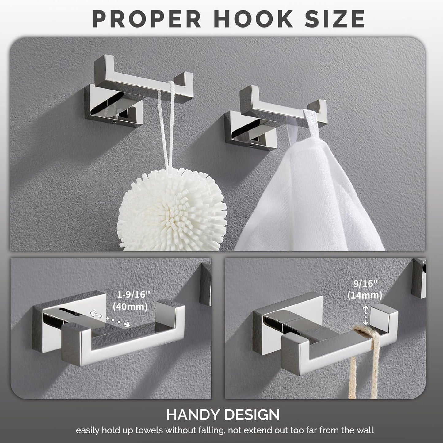 Angle Simple Double Towel Hooks, SUS 304 Stainless Steel Robe Coat Wall Hooks for Bathroom, Polished Chrome, 2 Pack