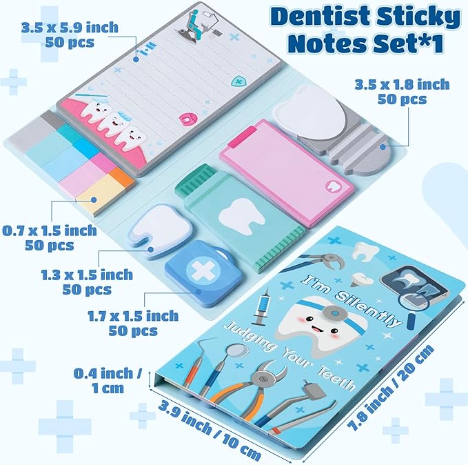 B1ykin Cute Sticky Notes Set - I’m Silently Judging Your Teeth Self-Stick Notes Pad, 550 Sheets Writing Memo Pages Sticky Notepad for Teacher Appreciation Gift, School Office Party Supplies (Dentist)