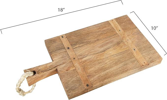 Creative Co-Op Mango Wood Cheese Board with Rope on Handle