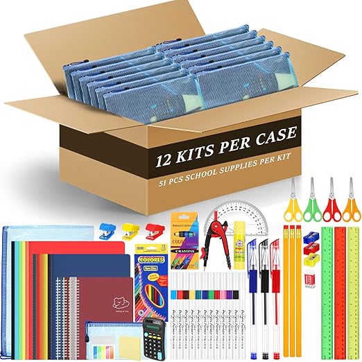 SATINIOR 12 Set Bulk Supplies Essentials Bundle Kit Folders Notebooks Pencil Pen Calculator Stapler Scissors Sharpeners