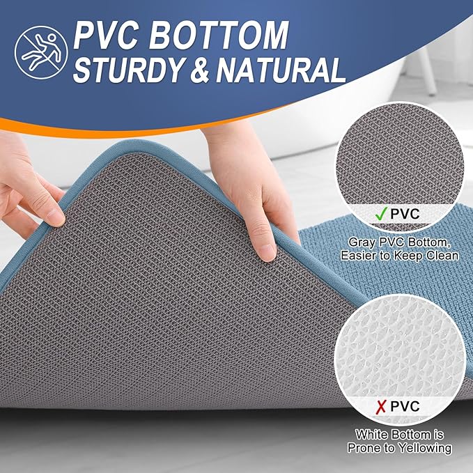 OLANLY Thick Memory Foam Bath Mat Rug 59x35, Extra Soft Absorbent Bathroom Rug, Quick Dry Bath Mats, Non-Slip, Machine Washable Carpet for Bathroom, Tub and Shower, Home Decor Accessories, Airy Blue