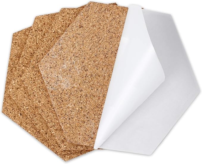 VViViD Adhesive Backed 7.9 Inch by 6.8 Inch Hexagonal 1/4 Inch Thick Cork Foam Board (8 Pack)