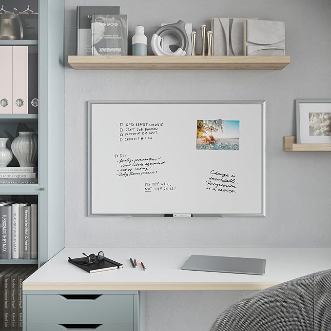 U Brands Magnetic Dry Erase Board White Board, 36" x 24", Silver Aluminum Frame, Includes Marker