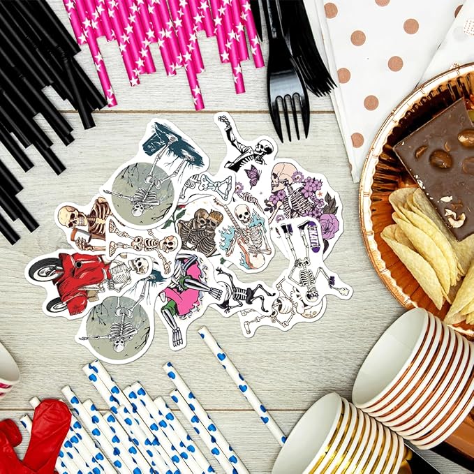 Dancing Skeleton Aesthetic Stickers Pack 50Pcs Vinyl Decals for Water Bottles Laptop Luggage Computer Phone Case Cups Teens Adults Women Kids Funny Gothic Alternative Style Hat