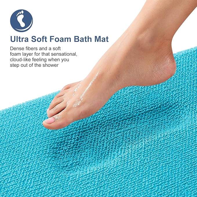 OLANLY Thick Memory Foam Bath Mats Rugs 44x24, Extra Soft Absorbent Bathroom Rug, Quick Dry Bath Mat, Non-Slip, Machine Washable Carpet for Bathroom, Tub and Shower, Home Decor Accessories, Aqua Sky