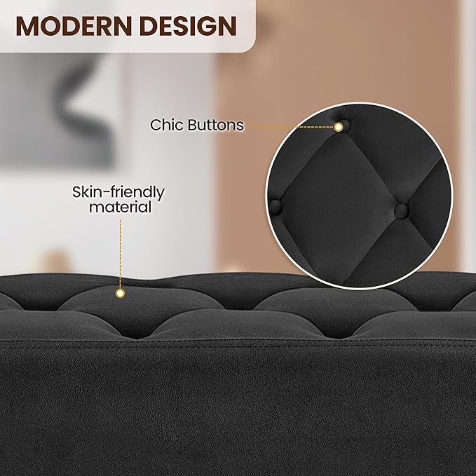 Yaheetech 45" Black Ottomans, Velvet End of Bed Bench, Ottoman Foot Rest with Gold Legs for Living Room, Bedroom, Entryway, Black