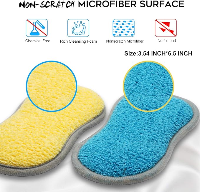 Dual Sided All-Purpose Sponges Kitchen,Dish Sponge for Washing Dishes Cleaning Kitchen,Non Scratch,Rough Scrubbers for Non-Stick Cookware, Soft Microfiber Scrub for Dishes(Bule,6Pack)