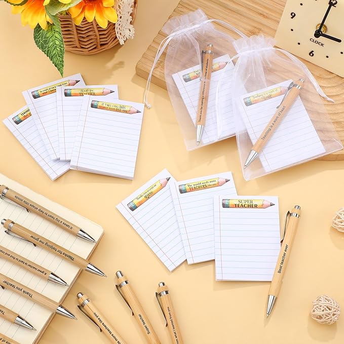 Eersida 72 Pcs Teacher Sticky Notes with Pen Teacher Appreciation Gifts Bulk Thank You Notepads for Teacher's Day School Supplies Back to School The Best Teacher Appreciation Gifts