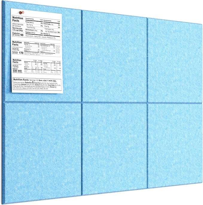 MaxGear Large Cork Board for Wall 36" x 24", Blue Bulletin Board, 6 Pack Felt Wall Tiles with Pushpins, Cork Boards for Office Push Pin Board Tack Board Felt Board