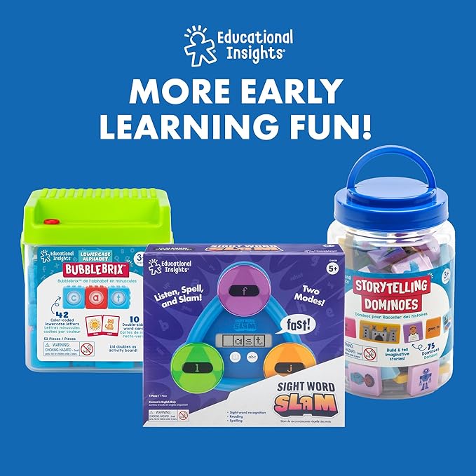 Educational Insights Spell & Drop Word-Building Set - Sight Words Flash Cards & CVC Games, Phonics Blending Activities for Kids Learning to Read & Spell, Pre-K & Kindergarten Letter Tiles for Ages 4+