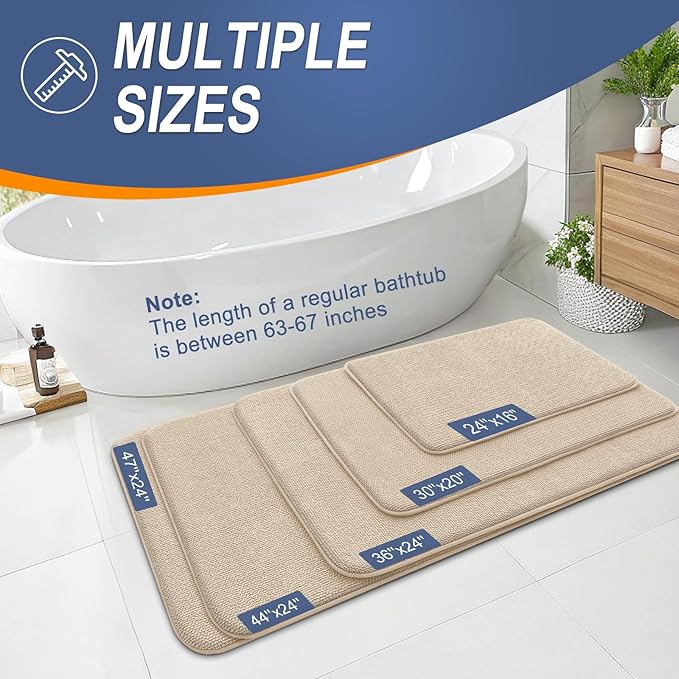 OLANLY Thick Memory Foam Bath Mat Rug 50x30, Extra Soft Absorbent Bathroom Rug, Quick Dry Bath Mats, Non-Slip, Machine Washable Carpet for Bathroom, Tub and Shower, Home Decor Accessories, Beige