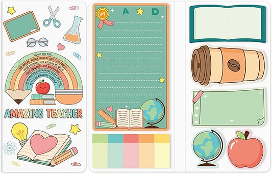 B1ykin Cute Sticky Notes Set - Amazing Teacher Self-Stick Notes Pad, 550 Sheets Writing Memo Pages Sticky Notepad for Teacher Appreciation Gifts, School Office Supplies (Rainbow Teacher)