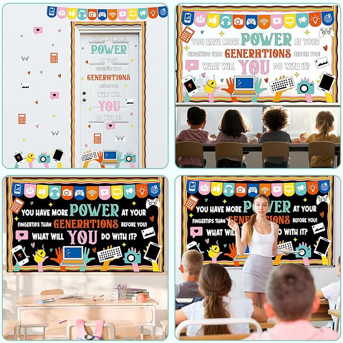 Computer Science Bulletin Board Set Inspirational Technology Digital Classroom Decoration Mental Health Growth Mindset Paper Cutouts Computer Lab Bulletin Board for School Office Home Wall Door Decor