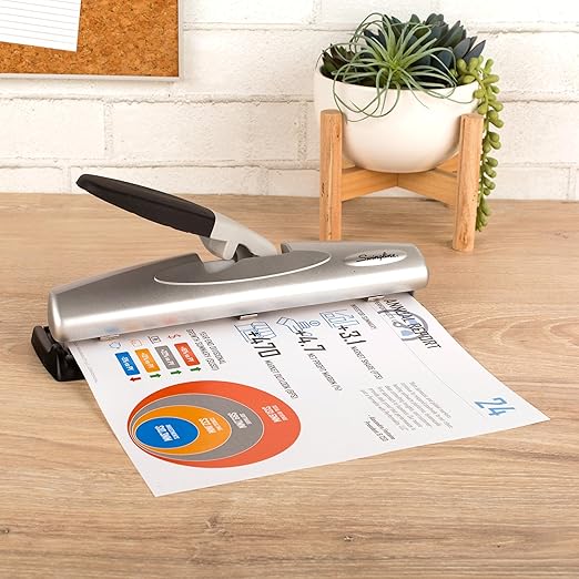 Swingline Hole Punch, Desktop Hole Puncher, 12 Sheet Punch Capacity, 2-3 Holes, Adjustable, LightTouch, Black/Silver (74026)