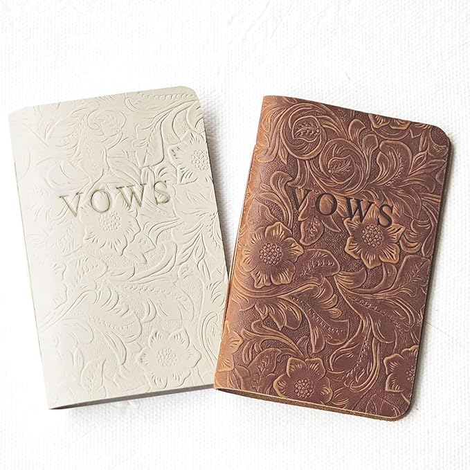 Genuine Leather Wedding Vow Books Set of 2 - His and Her Vow Notebooks for Couples, 5.8 x 3.8 Inch Wedding Vow Journal, Bridal Shower Gift