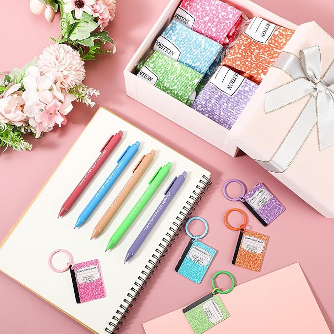 Cutecrop 15 Pcs Teacher Appreciation Gifts Bulk Valentines Funny Teacher Socks for Women Men Thank You Pens Composition Notebook Keychains for Holiday Party Supplies