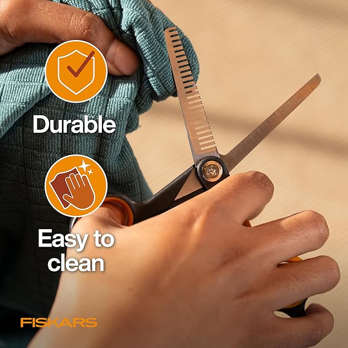Fiskars Pet, Dog and Cat Grooming Scissors, Serrated Teeth for Thinning & SoftGrip Handle, Cat and Dog Supplies, 6.5”, Orange/Black, Blending Scissors