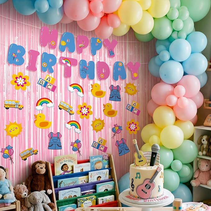 Epakh 39 Pcs Cartoon English Teacher Birthday Party Decorations Includes 24 Pieces Paper Cards 13 Pcs Happy Birthday Banner 2 Pieces Foil Fringe Curtain Backdrop for Photo Prop Themed Party Supplies