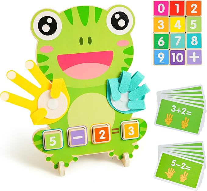 Math Manipulatives Number Counting Blocks for Kids Ages 3-5, Montessori Preschool Learning Toy with Arithmetic Cards, Frog Model Educational Gift for Toddlers Boys Girls