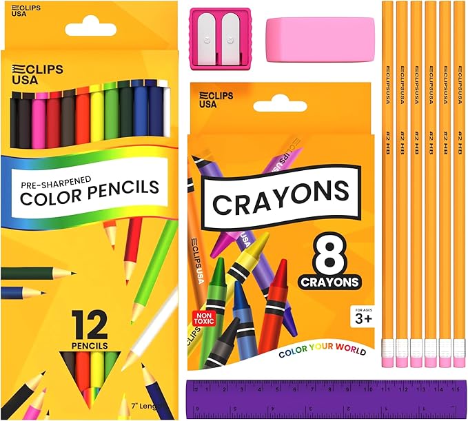 Back to School Supplies Kit for kids, School Supplies Set, school Supply Kit, Colored Pencils For Kids, Color Pencil Set, Crayons Bulk for Classroom, Wooden Pencil #2 (1)