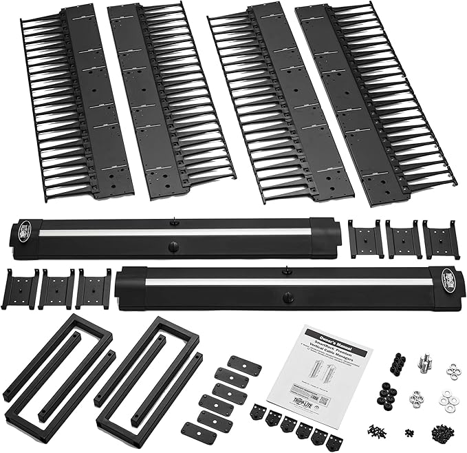Tripp Lite Vertical Cable Manager, High-Capacity Deep Double Finger Duct, Front-Facing Cover, Two 3.5 feet Tall Sections, 6 inch Wide x 11.4 inch Depth, Black, 5-Year Warranty (SRCABLEVRT6HD)