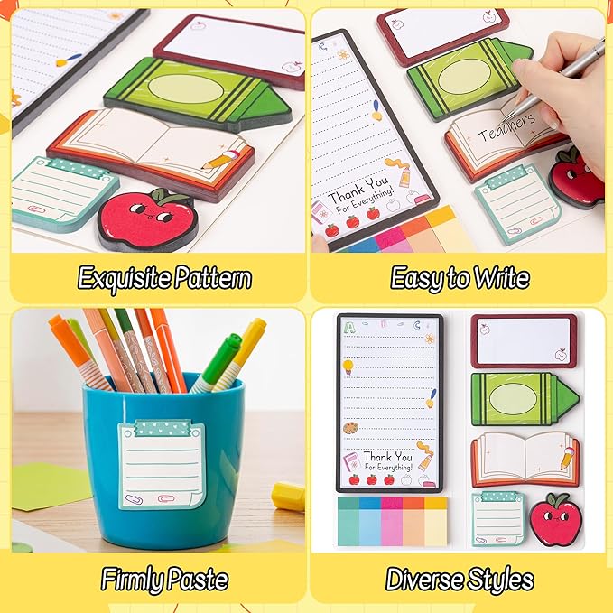 B1ykin Cute Sticky Notes Set - A+ Amazing Teacher Self-Stick Notes Pad, 550 Sheets Writing Memo Pages Sticky Notepad for Appreciation Gifts, School Office Party Favors Supplies (A+ Teacher)