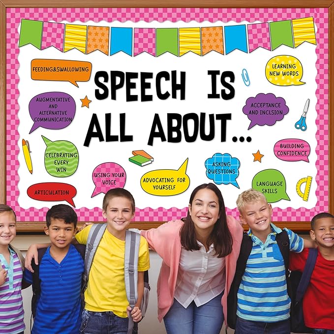 Speech Therapy Bulletin Board Set Mental Health Themed Classroom Decoration Inspirational Positive Affirmations Accents Paper Cutouts for Back to School Classroom School Home Chalkboard Wall Decor