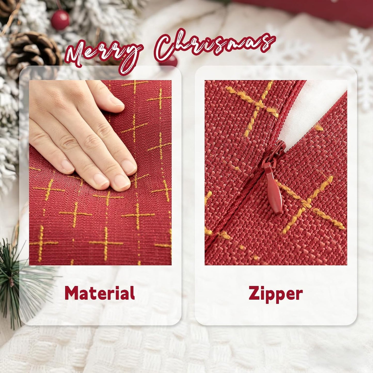 ZWJD Christmas Pillow Covers 26x26 Set of 2 Soft Polyester Textured Red Pillows with Stylish Flange Edge Cozy Farmhouse Christmas Decor for Couch Bed Sofa Living Room (Red)