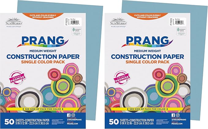 Prang (Formerly SunWorks) Construction Paper, Sky Blue, 9" x 12", 50 Sheets (Pack of 2)