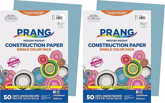 Prang (Formerly SunWorks) Construction Paper, Sky Blue, 9" x 12", 50 Sheets (Pack of 2)