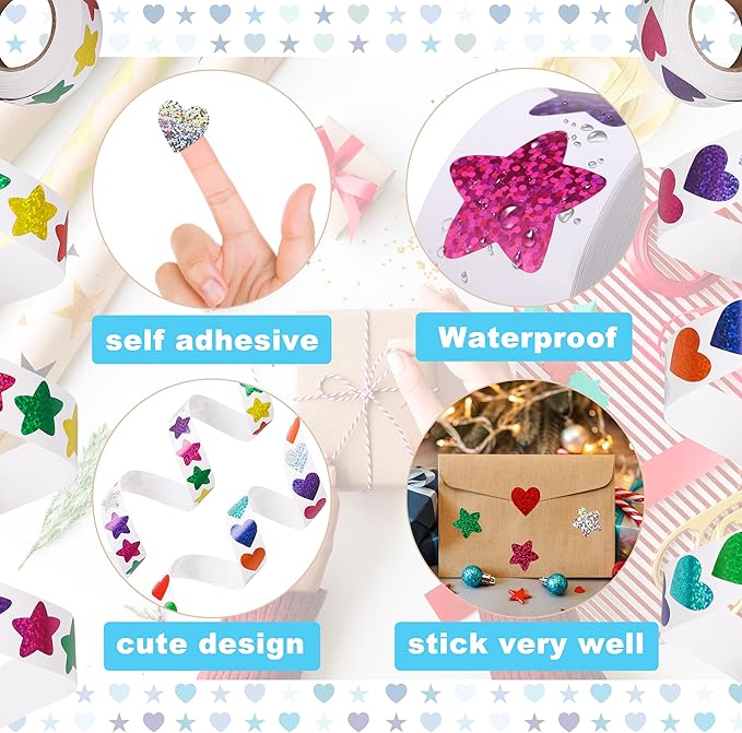 1000 Pcs Glitter Star Stickers, 1 Inch Foil Small Shiny Sticker for Kids Reward, Holographic Rainbow Incentive Stickers for Teacher Office Supplies, Party Decoration