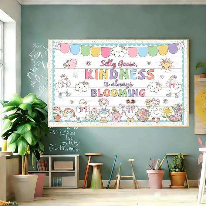 Spring Classroom Bulletin Board Set Spring Classroom Bulletin Board Set Kindness Blooming Silly Goose Sun Flowers Rainbow Cutouts Back to School Supplies for Office Sunday School Wall Door Decor