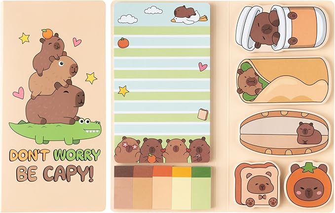 B1ykin Cute Sticky Notes Set - Don’t Worry Be Capy Capybara Shaped Self-Stick Notes Pad, 550 Sheets Writing Memo Pages Sticky Notepad for Teacher Appreciation Gifts School Office (Funny Capybara)
