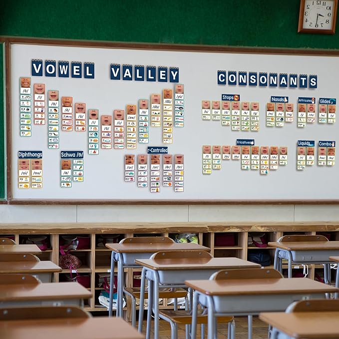 Sound Wall Classroom Phonics Kit, Science of Reading Sound Wall Consonants & Vowel Valley Classroom Decor, Phonemic Awareness, ESL Speech Therapy Materials (220 Cards)