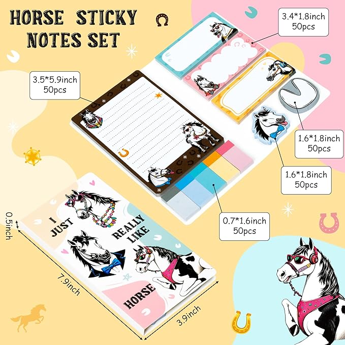 B1ykin Cute Sticky Notes Set - I Just Really Like Horse Self-Stick Notes Pad, 550 Sheets Writing Memo Pages Sticky Notepad for Teacher Appreciation Gift, School Office Party Favors Supplies (Horse)