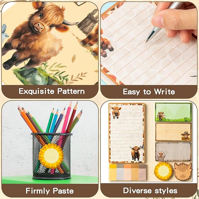 B1ykin Cute Sticky Notes Set - I Just Really Like Highland Cow Self-Stick Notes Pad, 550 Sheets Writing Memo Pages Sticky Notepad for Teacher Appreciation Gift, School Party Supplies (Highland Cow)