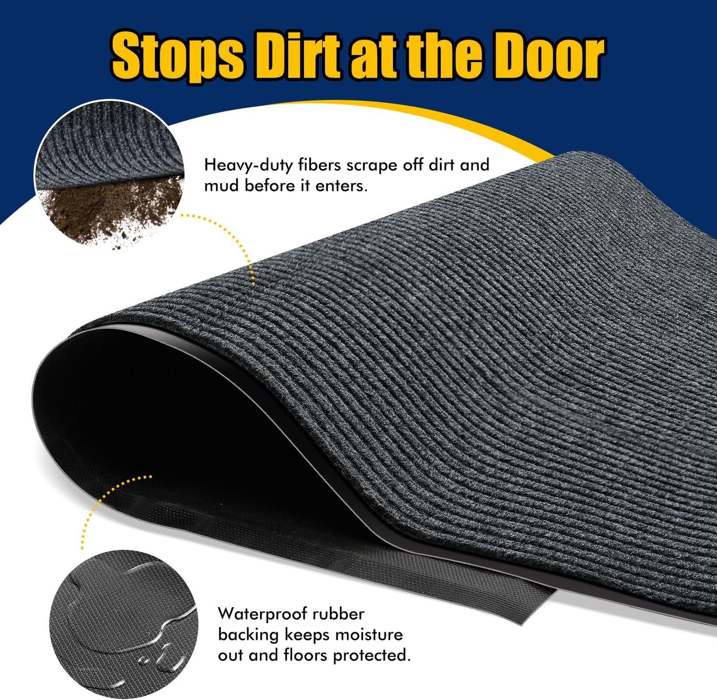 Extra Large Indoor/Outdoor Entrance Mat - 4 x 15 Feet, Rubber Border Door Mat Heavy Duty, Waterproof, Low-Profile, Easy to Clean, Rubber Entry Mat,Commercial Floor Mat, Charcoal Grey